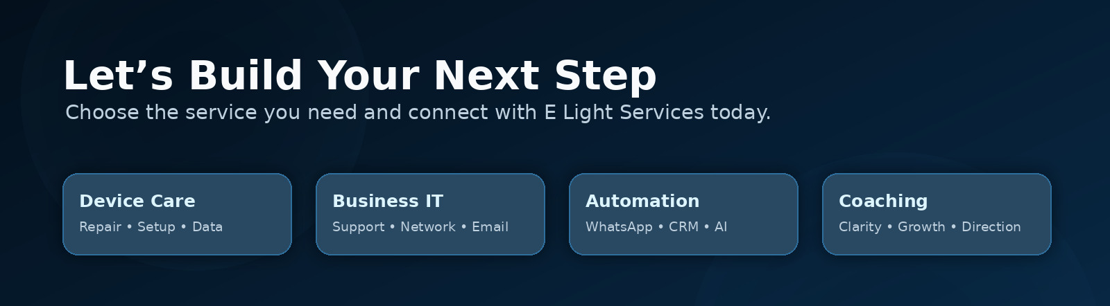 E Light Services CTA E Light Services final call to action for tech support and coaching in Accra
